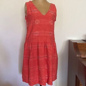 Ace & Jig sz S/P salmon orange dress with pockets cottons with metallic thread